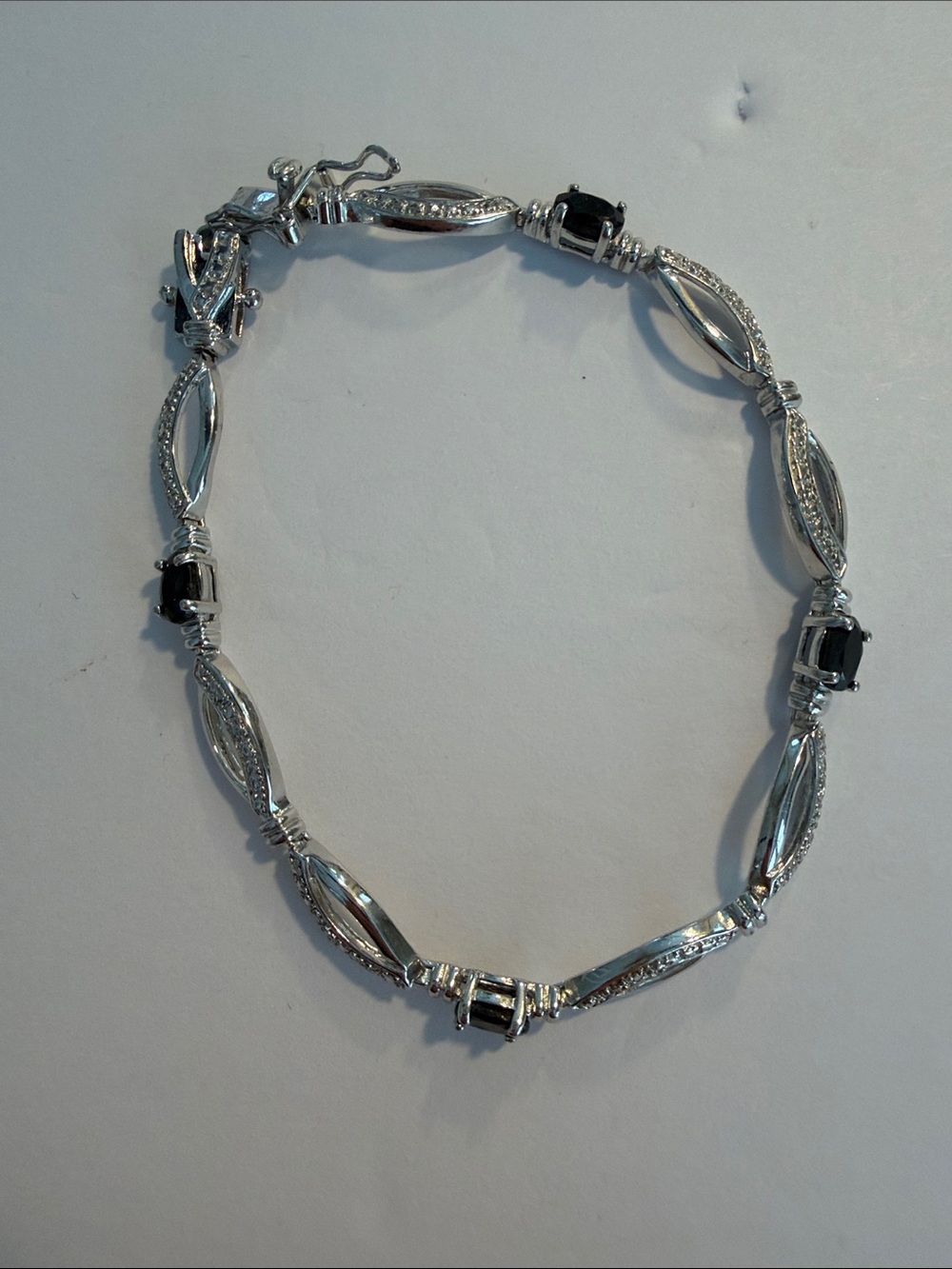 Sterling- Silver Bracelet with Black Stone Accents